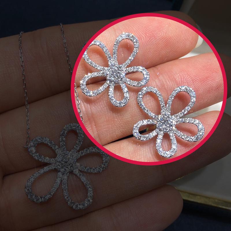 

Роскошный набор украшений для женщин, набор с кольцом-цветком из циркона, серьгами и ожерельем, свадебный набор украшений для невесты, женское циркониевое ожерелье