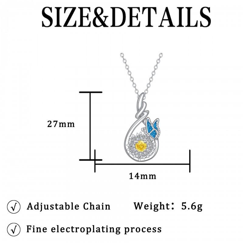 Elegant Butterfly Sunflower Pendant Necklace Women - Plated Copper Lightweight Chic Statement Jewelry