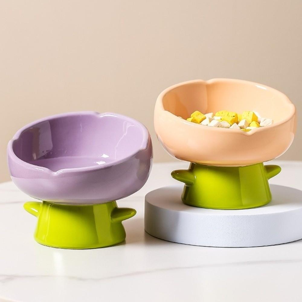 Non-slip Ceramic Cat Bowl Large-mouthed High Foot Bowl Simple Dog Food Bowl  Pet Drinking