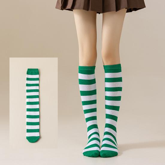 Women Striped Knee-high Socks Colorful Stretchy Knee-length Socks Ribbed Leg Warmers for Costume Party Street Daily Wear