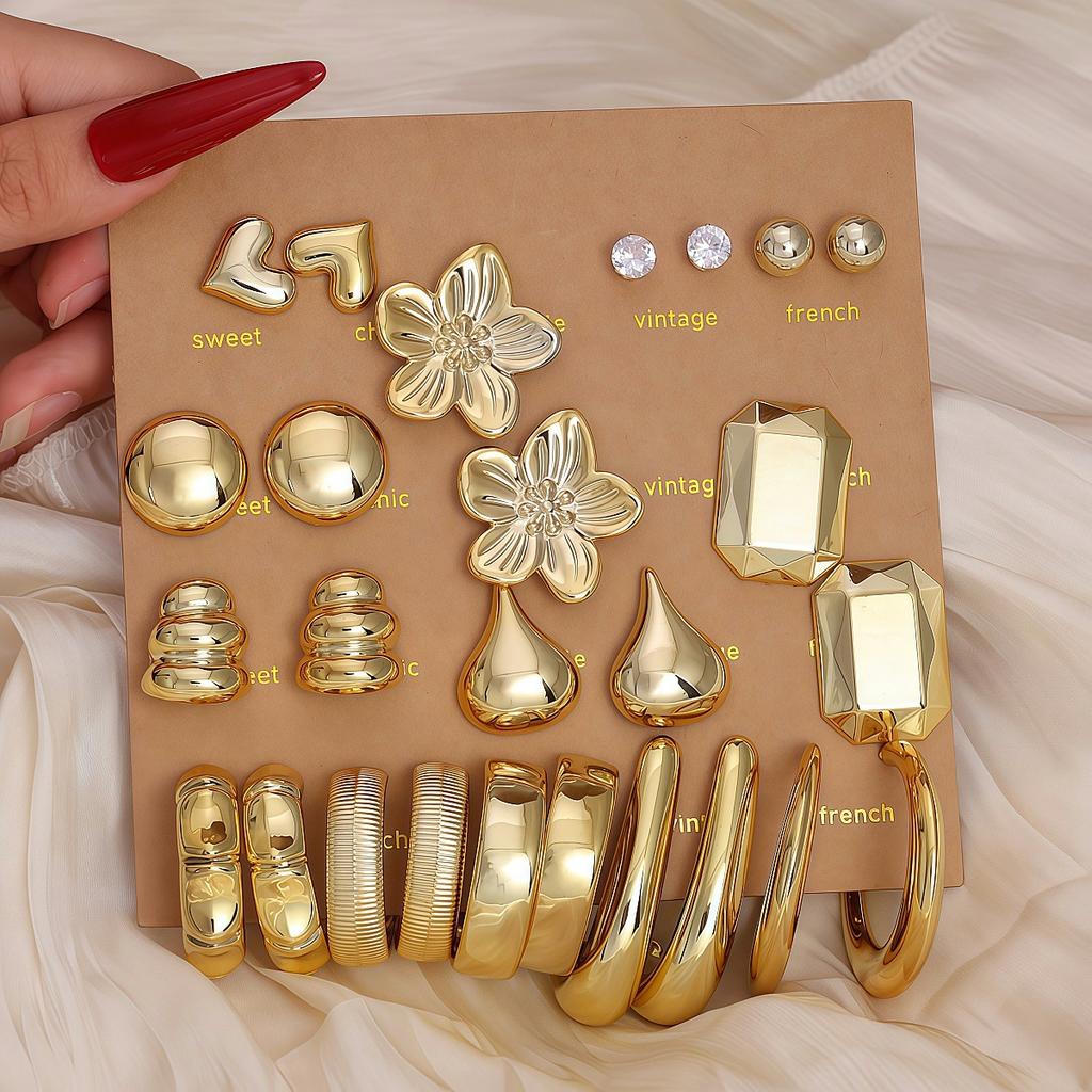 Mini Simple Stud Earrings Set Women's Flower Pearl Love Earrings Jewelry