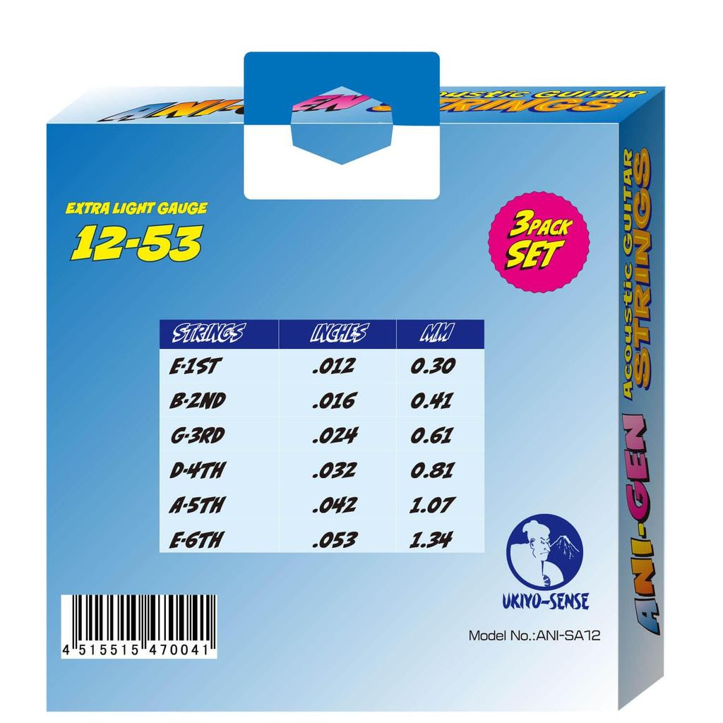 ANI-GEN Acoustic Guitar Strings, 3-Pack [012-053] ANI-SA12