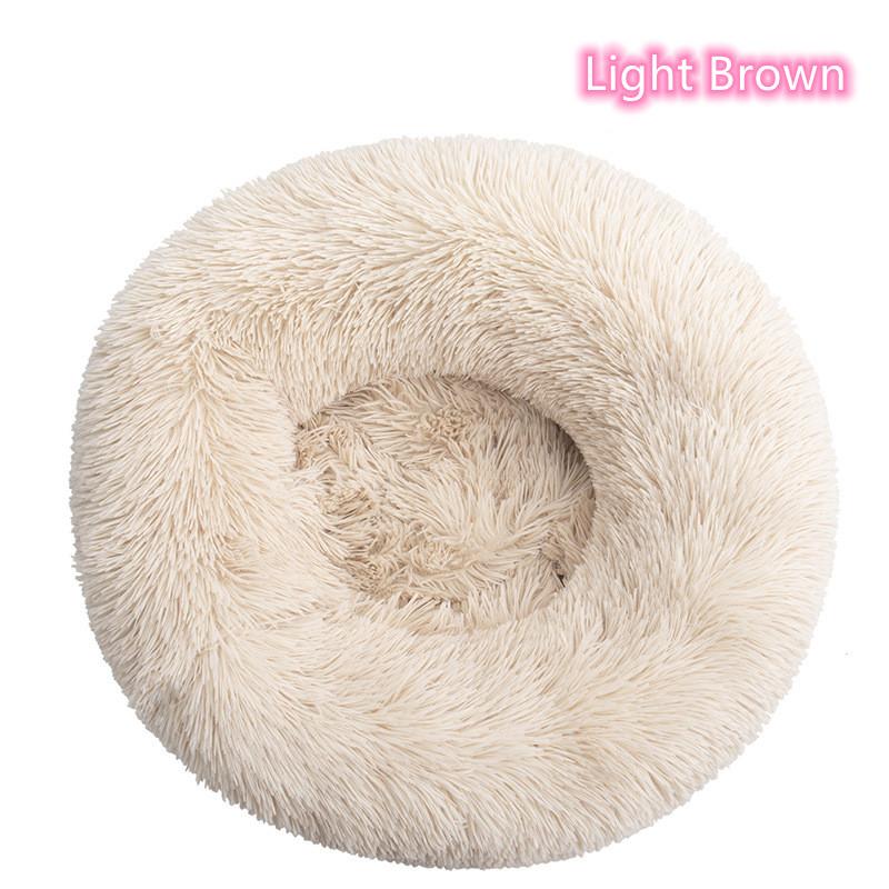 Soft Plush Pet Cat Bed Washable Calming Donut Bed Full Size Warm Winter Bed for Comfortable Sleep Diameter: 40CM светло-коричневого