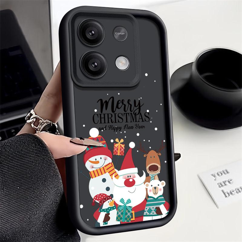 

Чехол с рисунком рождественского лося и Санта-Клауса для Xiaomi 13T 11T Poco F6 Pro X6 Redmi Note 13 Pro 12 11 10, мягкий противоударный матовый чехол для телефона из ТПУ со снеговиком Xiaomi 13T / 13T Pro чёрный