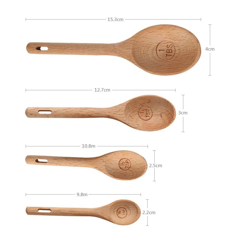 4Pcs Wooden Measuring Spoon Set Kitchen Measuring Spoon for Cooking Spice Sugar Spoon Coffee Scoop Kitchen Tools Accessories