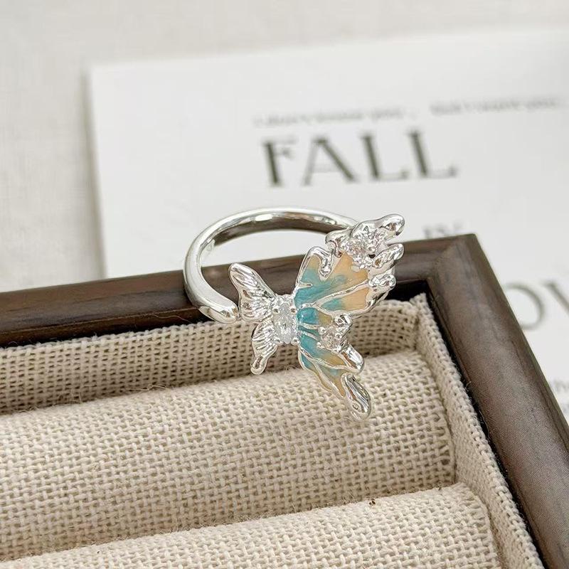 

Candy Dice Gradual Change Color Enamel Butterfly Open Ring Simple Niche Design Unique Advanced Sense Stacked Ring Adjustable opening