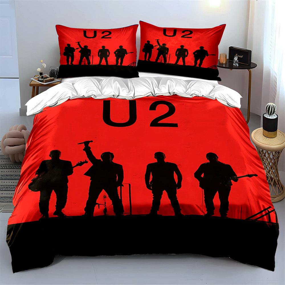 Red U2 Band Silhouette Bedding Bedding Duvet Cover Set Duvet Cover Pillowcases (1 * Duvet Cover 2 * Pillowcases, Without Duvet Insert)