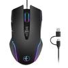 Mouse Óptico com Fio Ergonômico Porta USB C A Iluminação Colorida Jiggler de Computador Ajuste de 7200DPI Ampla Compatibilidade