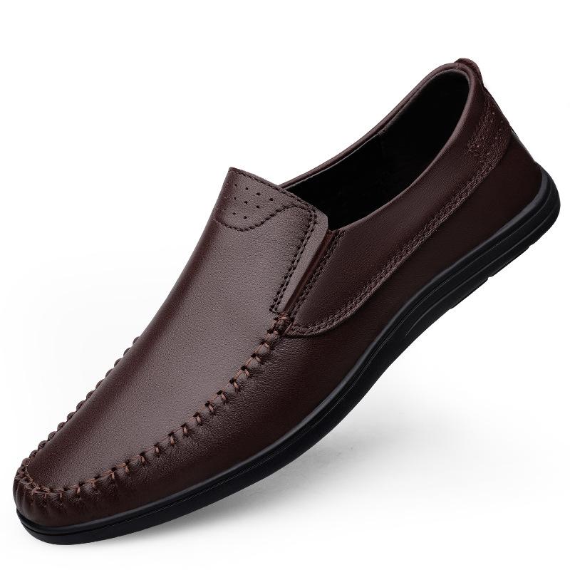New men's shoes spring and autumn leather men's green business casual leather shoes foot cover comfortable low-top single shoes Doudou shoes