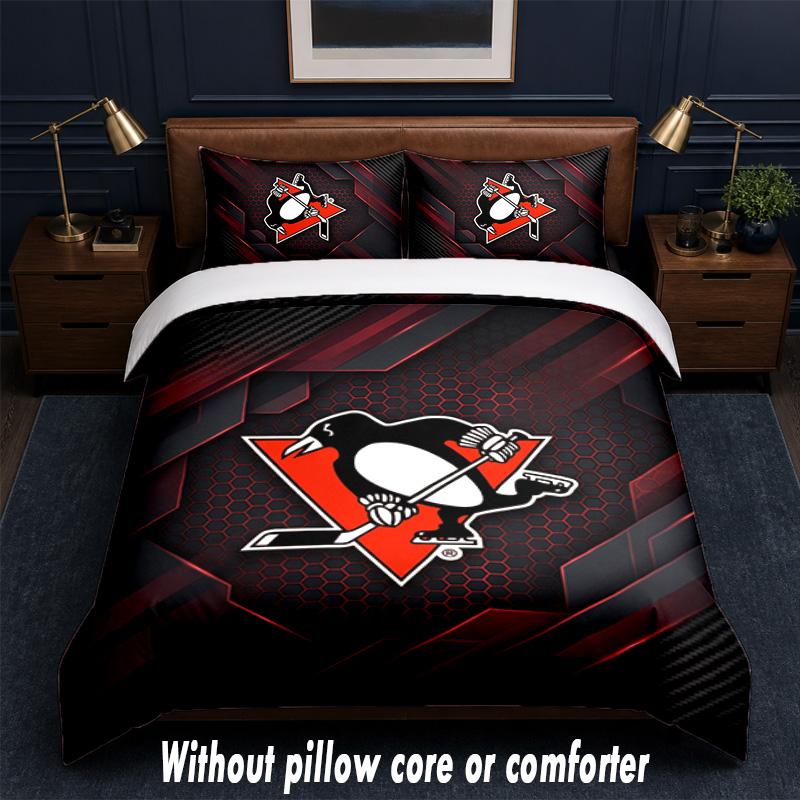Pittsburgh Penguins Design Bed Bedding Set 1 Duvet Cover + 2 Pillowcases Soft Breathable Household Bed Linens