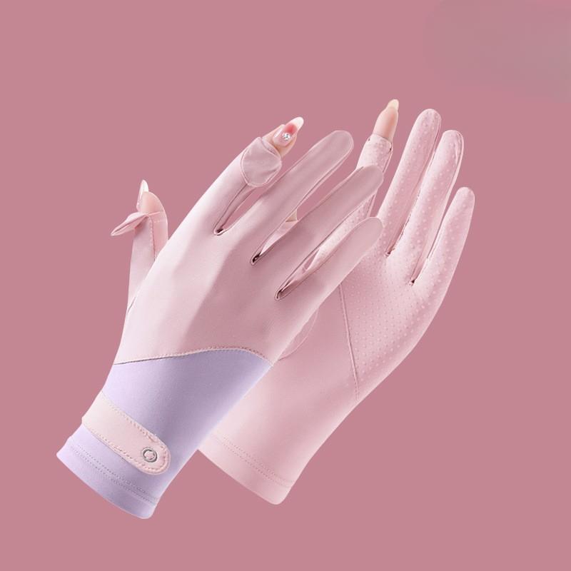 Summer Ice Silk Sunscreen Gloves for Women's Outdoor Driving and Riding Non Slip Touch Screen Flip Elastic Breathable Long Finger Thin Style