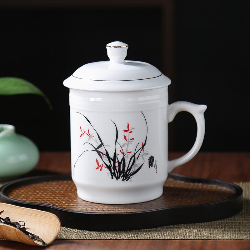 Blue & White Porcelain Tea Infuser Mug: Large-Capacity Bone China Cup with Lid