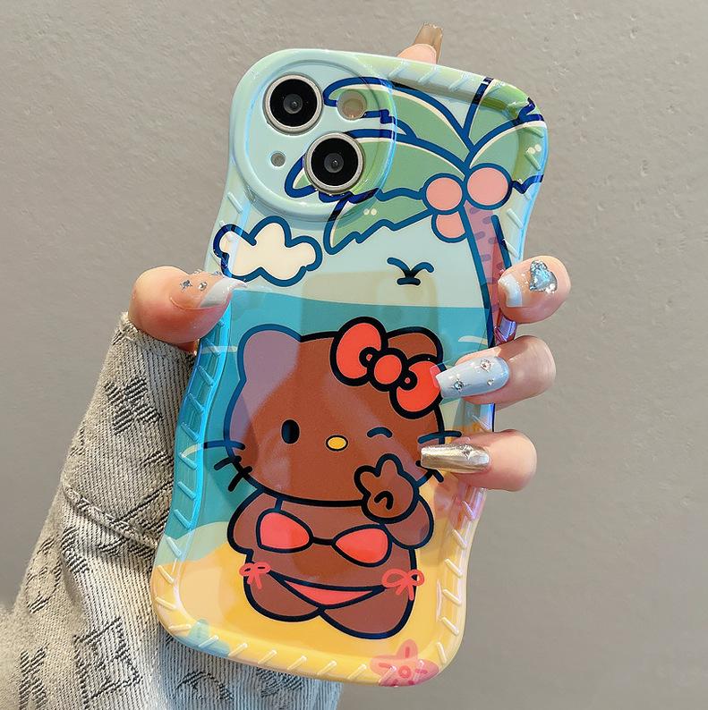 

Hello Kitty Spiral Pattern Full Coverage iPhone 17 Phone Case for 16 Pro Max & Apple 15 13 темно-коричневого