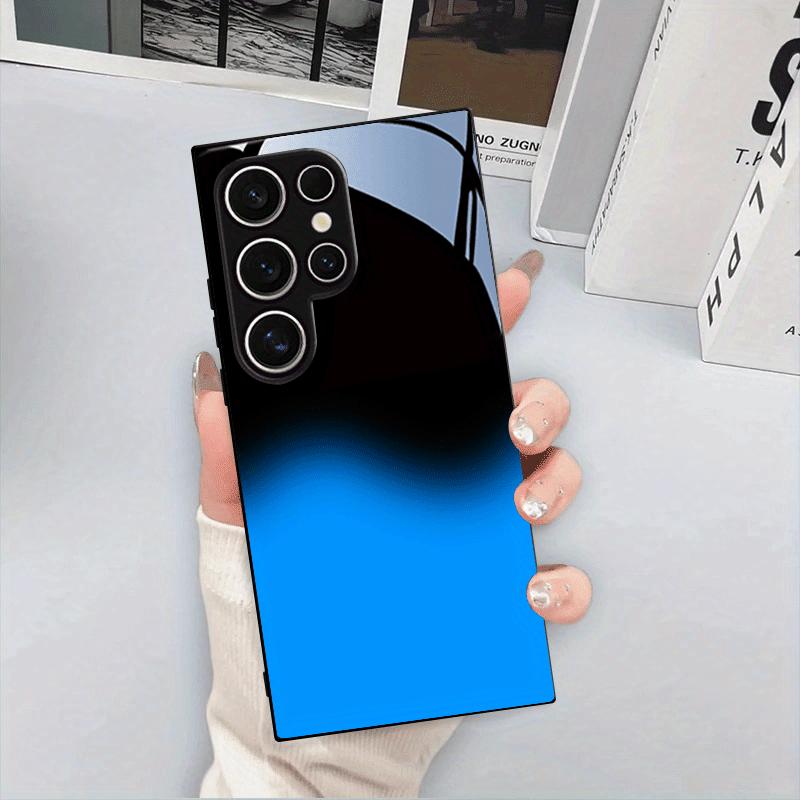 Black and Blue Stitched Pattern TPU Glass Phone Case Suitable for Samsung S26 S25 S24 S23 S22 S21 S20 and Other Models.