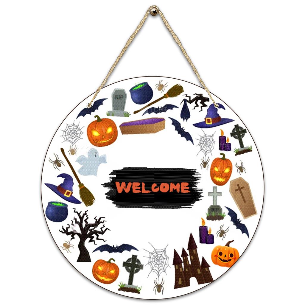 Halloween Decoration Wooden Round Sign Creative Decorative Hanging Tag