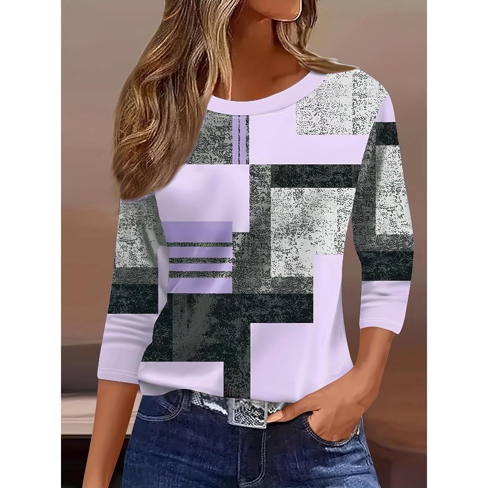 Women's 3D printed checkered pattern fashionable long sleeved shirt