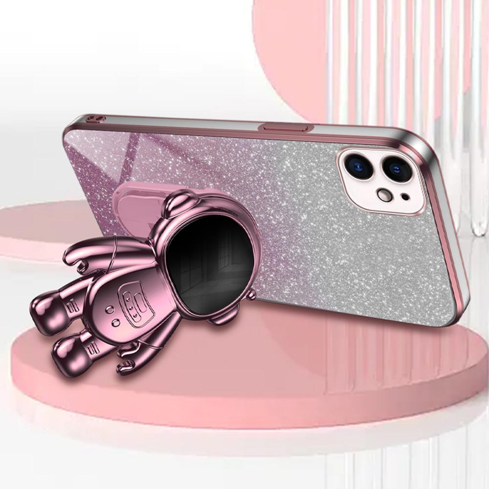 For iPhone 11 Case Astronaut Kickstand PC+TPU Glitter Powder Phone Cover
