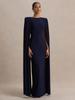 Elegant European Style Autumn/Winter Women's Evening Gown - Solid Color, Pleated, Round Neck, Waist-Cinched Skirt
