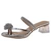 French Thick-heeled Slippers Women's Summer Wear 2025 New Fairy Style Flower Rhinestone Cover Toe with Skirt Crystal Sandals