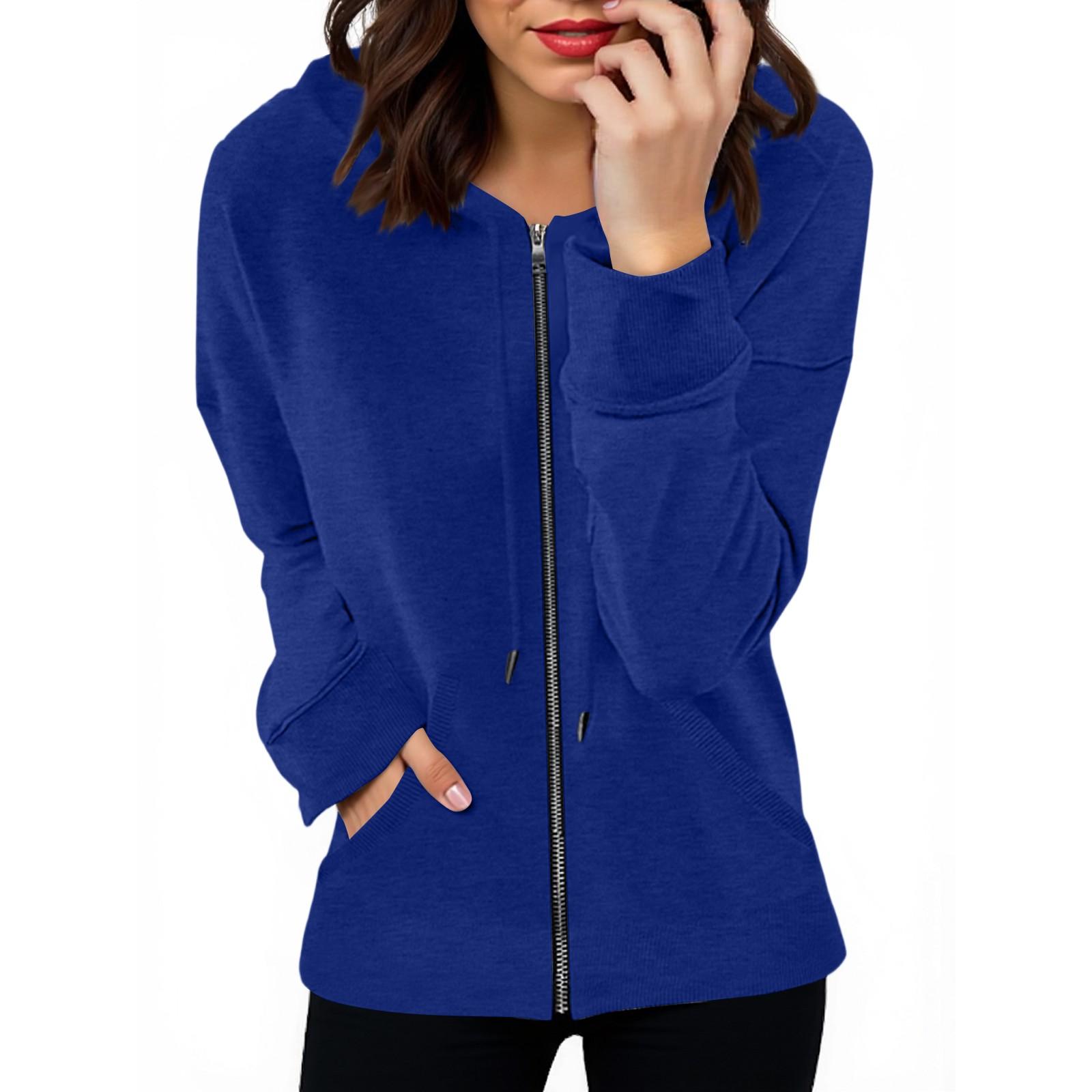 

Women s Long Sleeve Zip Sweatshirt Casual Solid Hooded Sweatshirt With Pockets XL синій