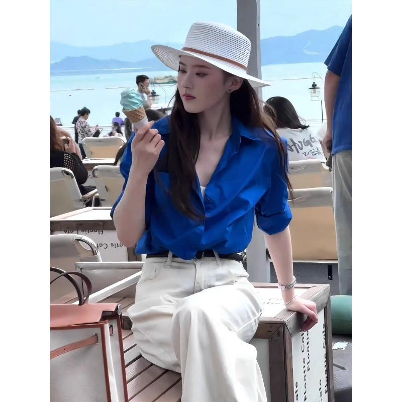 Lapel Shirt For Women Korean Style Fashionable Spring Summer Casual Brightening Sun Protection Shirt