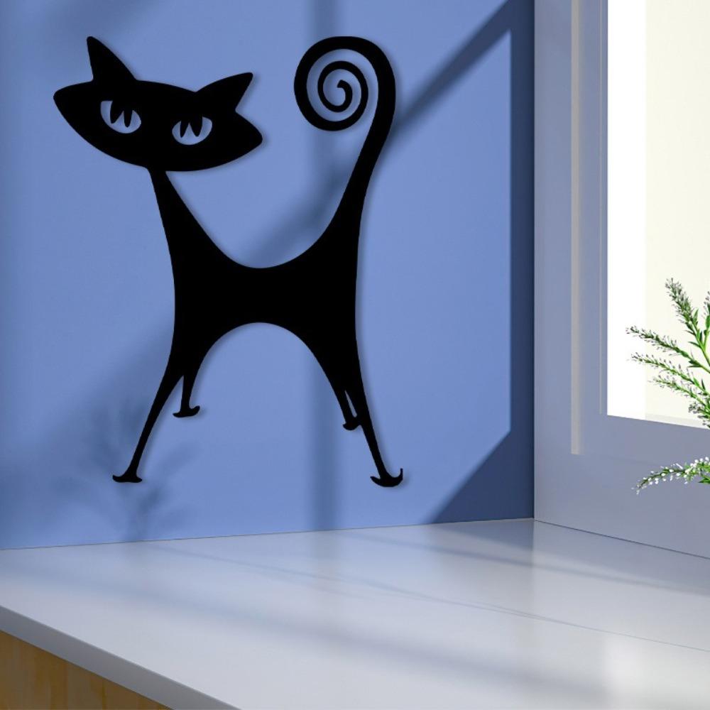 1pc Atomic Cat Metal Wall Art Mural Statue for Living Room Halloween Gift Cat Lovers Powder Coated
