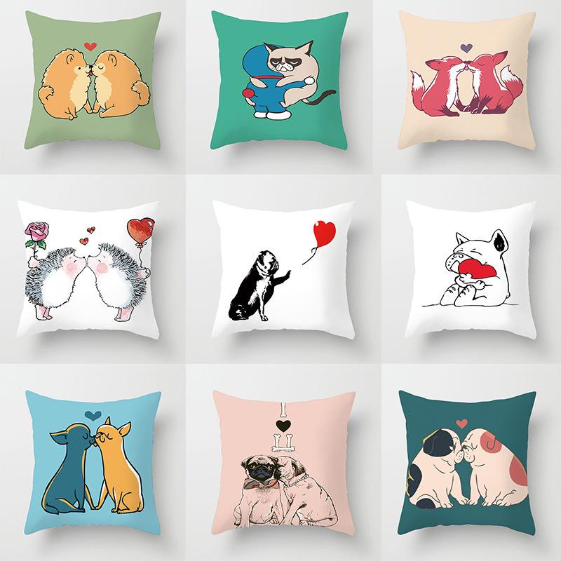Animal Cushion Pillowcase Cartoon Couple Dog Office Pillowcase Car Cushion Waist Pillow