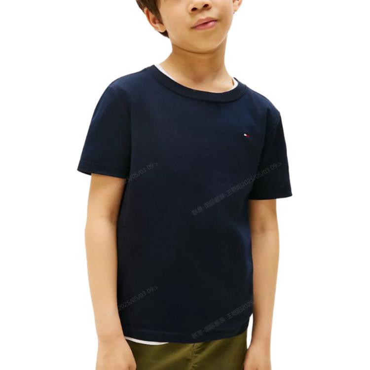 Tommy Hilfiger Solid Color Round Neck Short Sleeve T-Shirt Kids tops Blue 71J4179-FAP