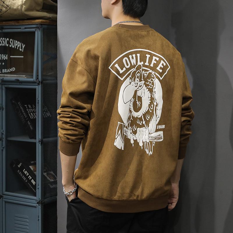 

Осень И Зима Модный Бренд Тяжелый Ретро Замшевый Свитер Мужской Свободный Большой Размер Американский Хай Стрит Мультяшный Принт Длинные Рукава 3XL темно-коричневого