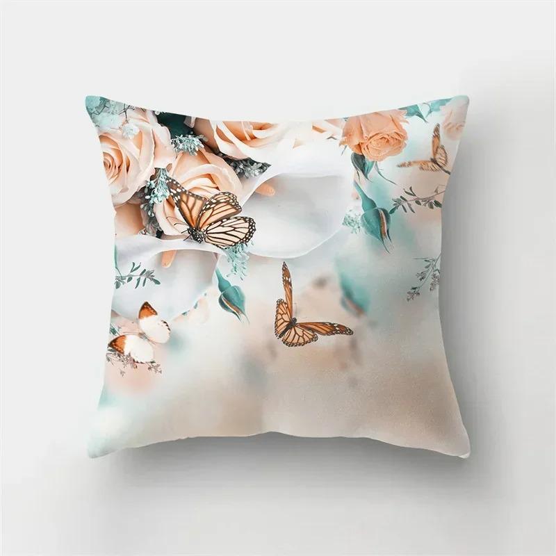 Charm Butterfly Pillowcase Sofa Car Lumbar Pillowcase Home Decoration Flower Landscape Cushion Cover