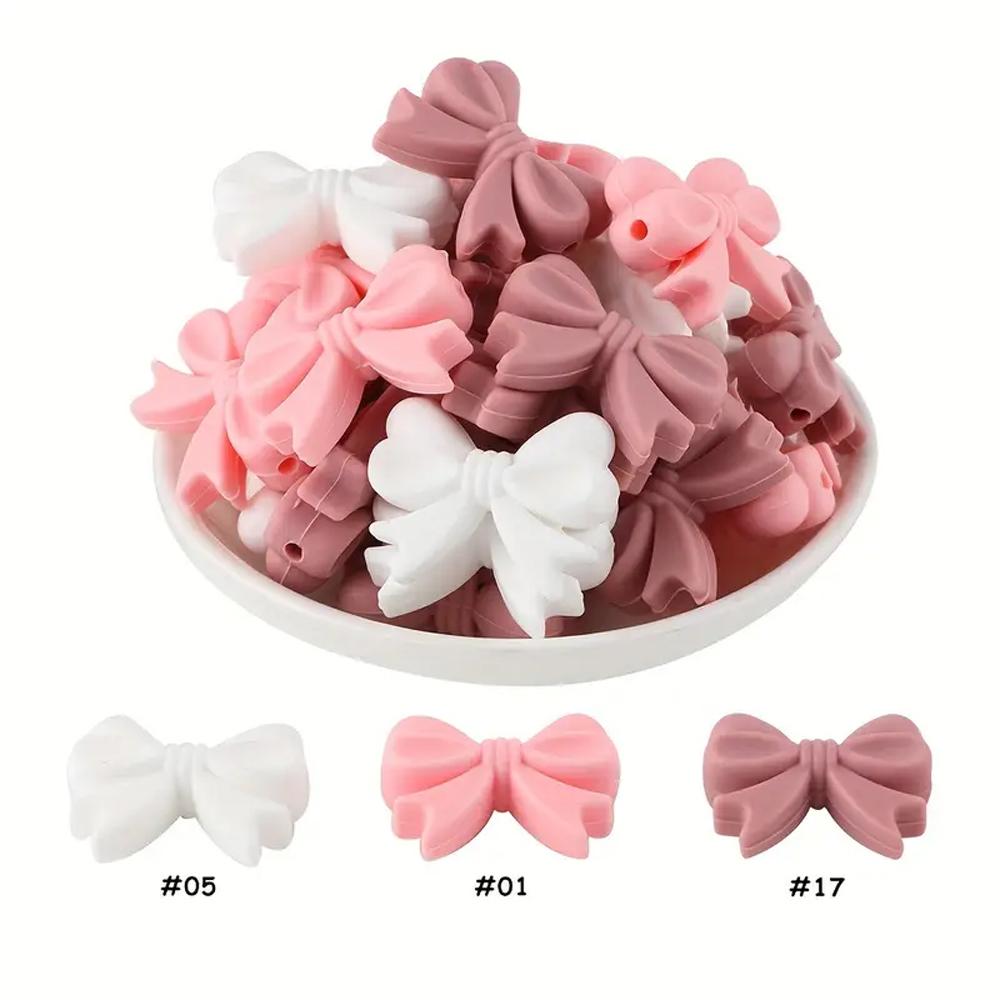 10/38/45PCS Bow Silicone Bead Set, 12mm/15mm, suitable for DIY handmade making, keychains, jewelry, bracelets, necklaces, etc