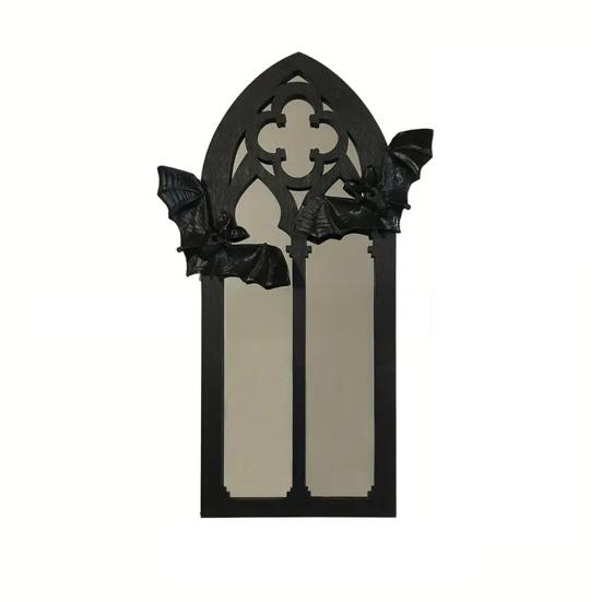Gothic Cathedral Window Mirror Vintage Baroque Wooden Black Bat Mirror