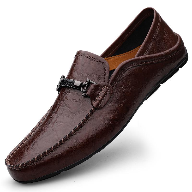 Luxury Brand Brown Loafers Genuine Leather Mens Business Formal Shoes Comfortable Casual Shoes Driving Footwear Breathable Mens