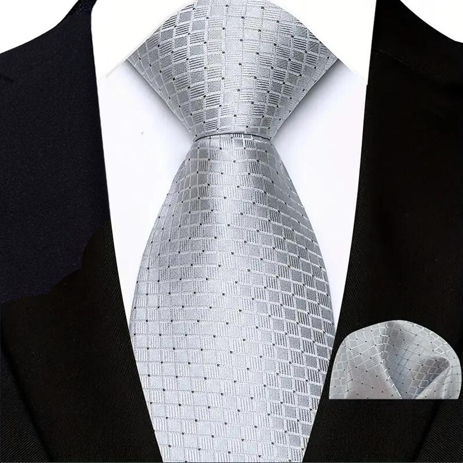 Silber Paisley Blumenstreifen Uni Herren Krawatten Hochzeitszubehör Krawatten Set Taschentuch Krawatte Geschenk für Männer Business Party gray