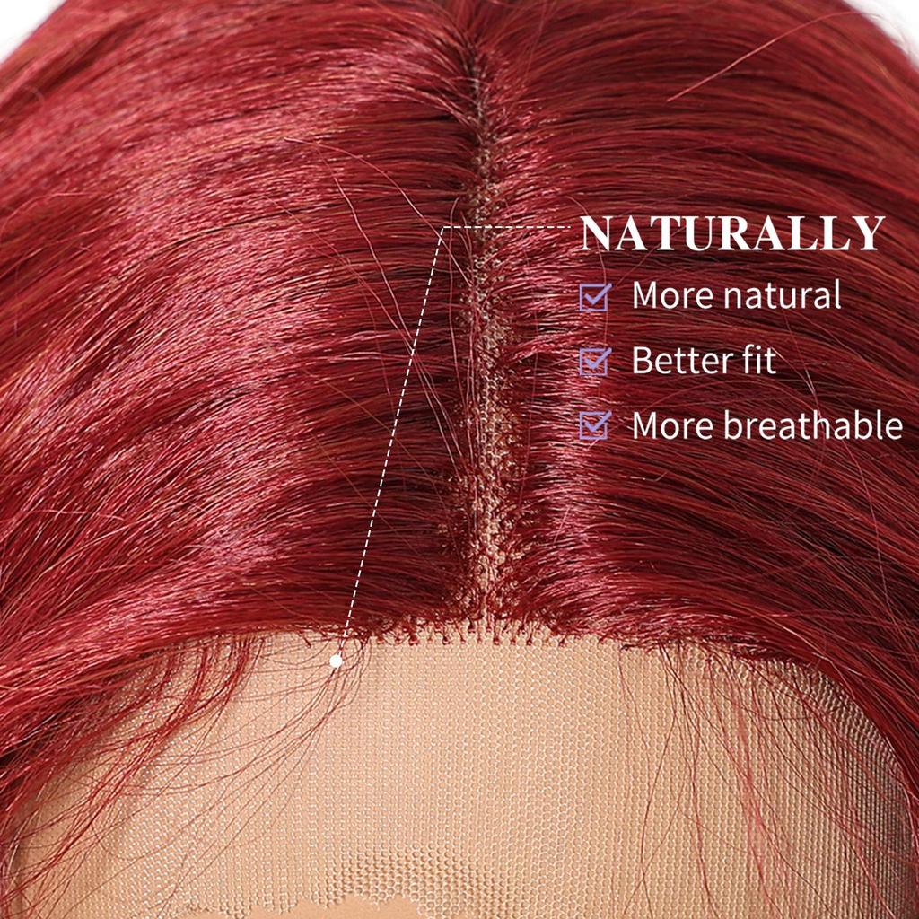 ALAN EATON Long Red Lace Front Wig Synthetic Wavy Curly Wigs for Black White Women Natural High Density Heat Resistant