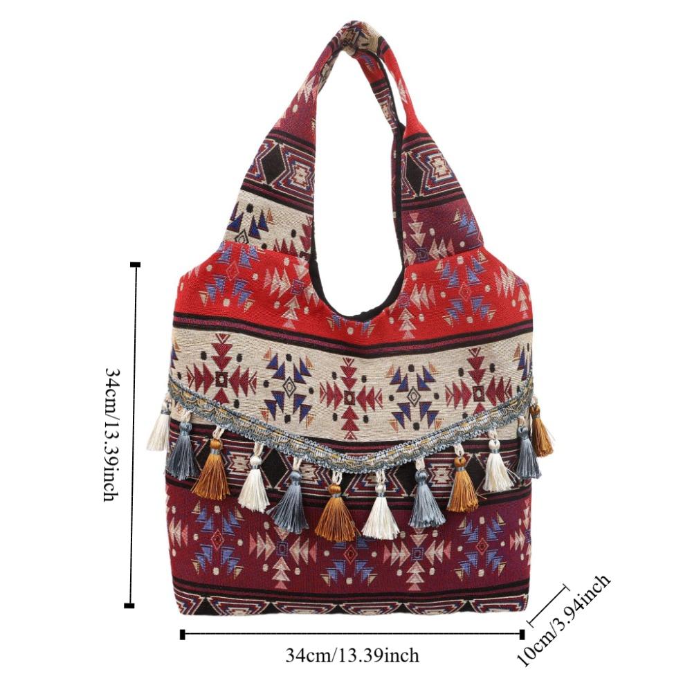 Retro Tassel Shoulder Bag Cloth Bohemian Messenger Bag Portable Ethnic Style Vest Bag  Women