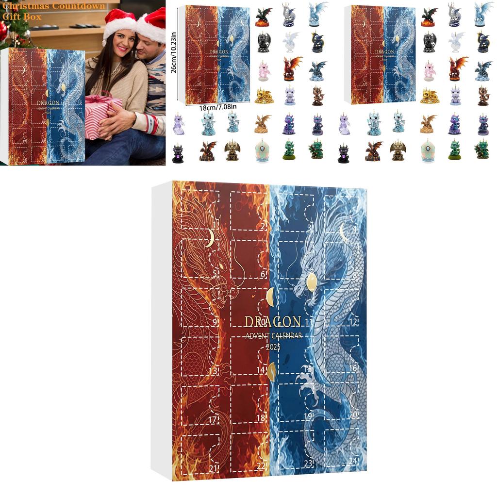 Wasser Feuer Drache Weihnachts-Adventskalender Mit Flachen Acryl-Ornamenten Für Feiertagsdekoration Und Zum Verschenken