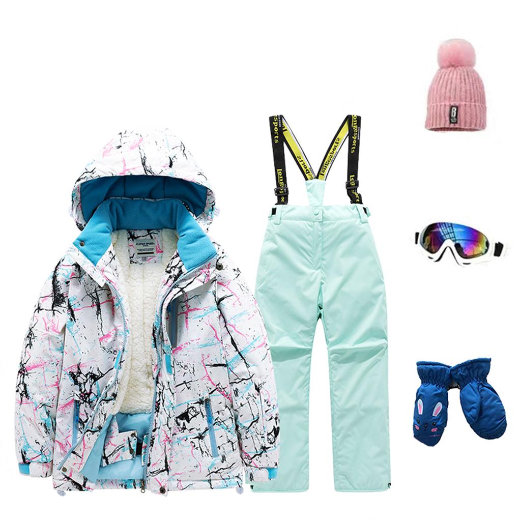 Children's Fashion Skiwear Set Boys' And Girls' Thickened Waterproof Thermal Ski Suit Five-Piece Outfit With Jacket And Trousers
