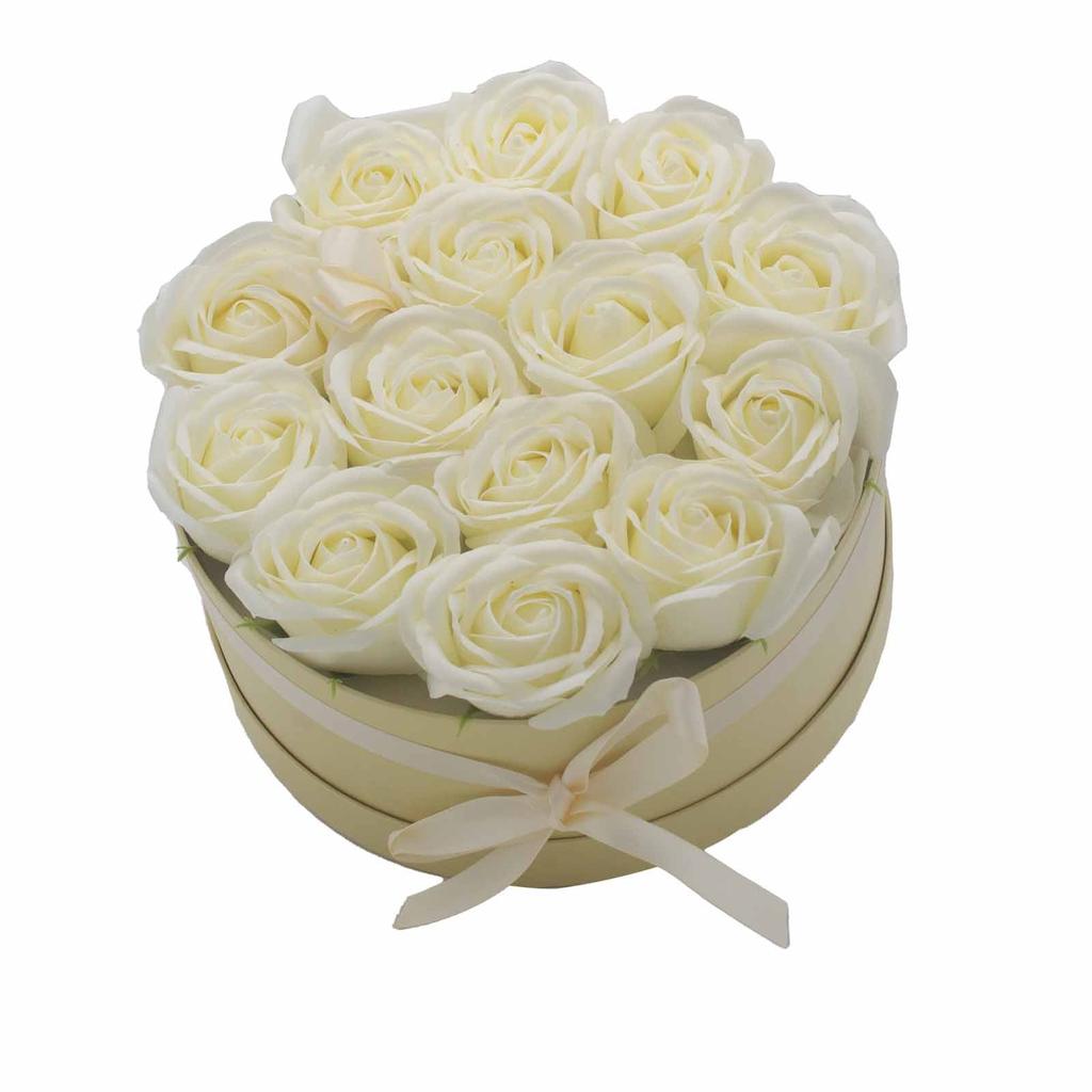 Soap Rose Bouquet 14 Cream Roses Round