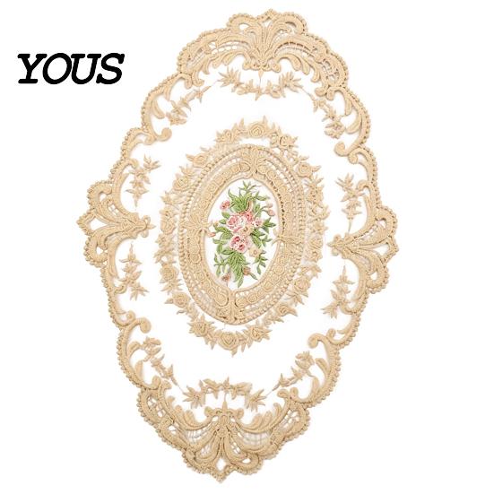 Soft Macaron Color Tableware Retro Oval Lace Doily, Embroidered Rose Placemat, Elegant Floral Table Washable Linens Mat, Decorative Doilies for Dining