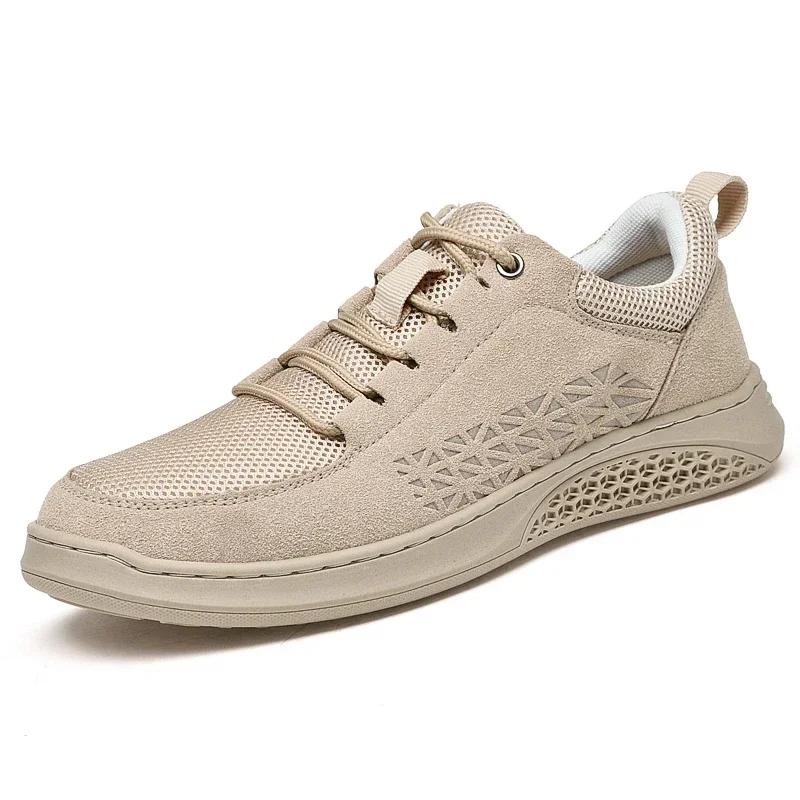 

Мужские классические прочные повседневные туфли из кожи на плоской подошве, модные легкие туфли без застежек на все сезоны, идеально подходящие для прогулок и путешествий US 5(EUR 38) бежевый