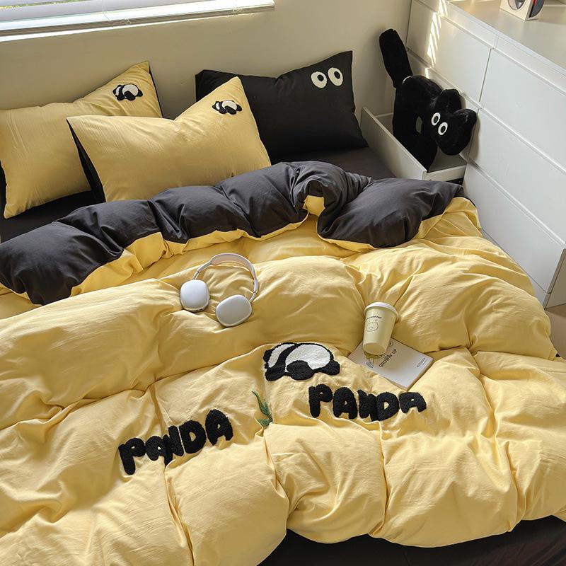 Class A Cotton Four-piece Set, Super Soft Cotton Towel, Embroidered Bed Sheet, Quilt Cover, Washed Cotton Three-piece Set, Comfortable And Soft Skin