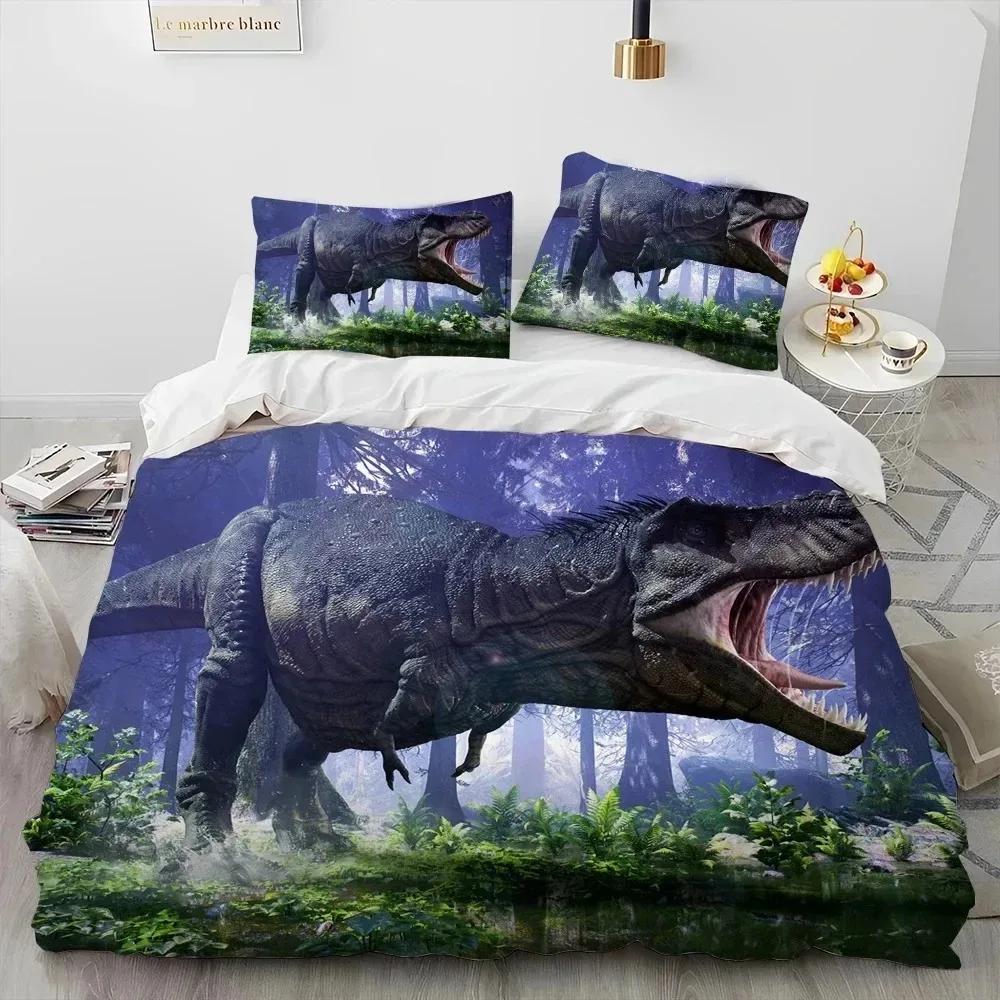 3D Cartoon Dinosaur Illusion Comforter Bedding Set,Duvet Cover Bed Set Quilt Cover Pillowcase,Queen Bedding Set For Boys Gift