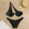 2Pcs/Set Women Sexy Bikini Set Solid Color One-shoulder Bra High Waist Briefs Set Quick Drying Swimsuit Beachwear