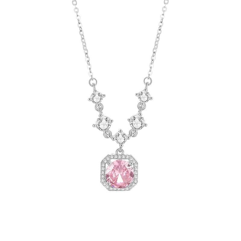 Collier Carré Zircon Brillant en Argent Sterling S925 – Chaîne de Clavicule Exquise de Luxe Léger pour Femmes avec Poids en Diamants