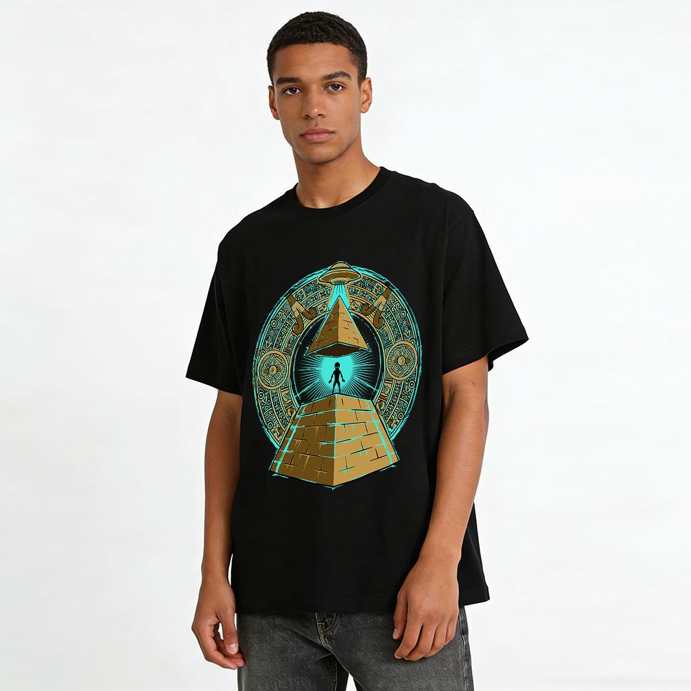 Ancient Civilization Alien Spaceship Pyramid Graphic Tee Pure cotton T-shirt