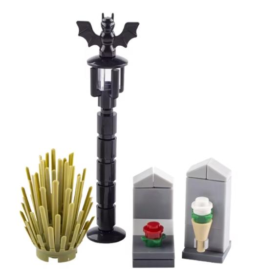 Halloween Scene Building Blocks MOC Cemetery Tombstone Mouse Pumpkin Car Vampire Throne Fireplace Bat Light Candle Toy Gift A040