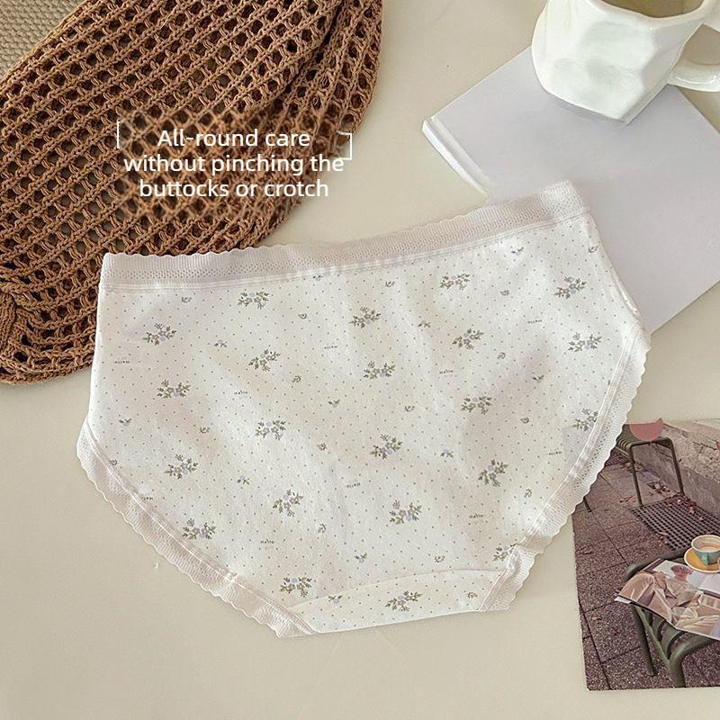 Female Spring Cotton Sweet Printed Skin Friendly Breathable 10A Antibacterial Crotch Wrapped Waist Triangle Briefs