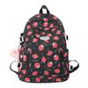 Cute Strawberry Print Girls' Schoolbag with Wide Shoulder Straps Spine Protection Lightweight Campus Backpack