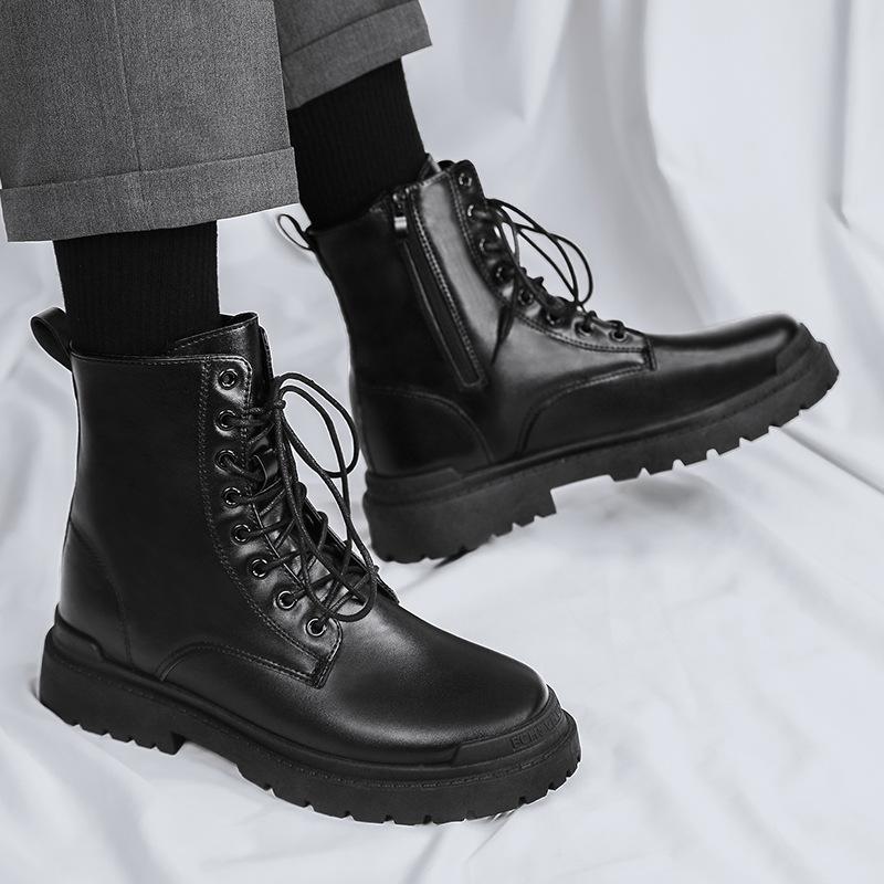 New fashionable and versatile British style motorcycle boots high top youth boots with raised leather and casual men's boots